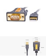 Кабель-переходник Ugreen USB - RS-232 (вилка), 2 м, черный (CR104 20222) цена и информация | Кабели и провода | hansapost.ee