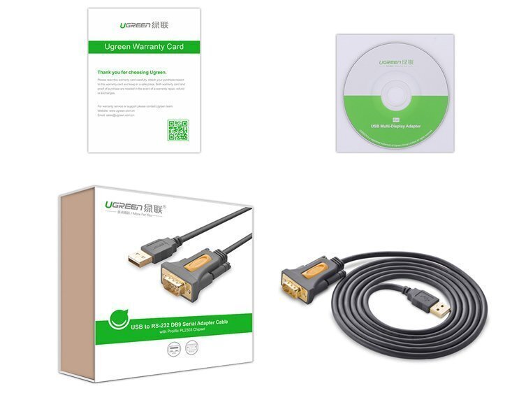 Kaabliadapter Ugreen USB - RS-232 (male), 2 m, must (CR104 20222) hind ja info | Juhtmed ja kaablid | hansapost.ee