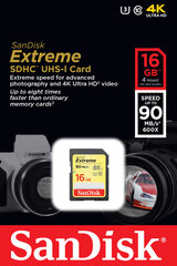 Mälukaart SANDISK 16GB Extreme SDHC Card 90MB/s Class 10 UHS-I U3 hind ja info | Fotoaparaatide mälukaardid | hansapost.ee