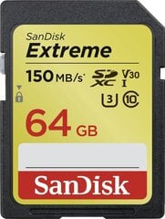 Mälupulk SANDISK Extreme SDXC Card 64GB 150MB/s hind ja info | Fotoaparaatide mälukaardid | hansapost.ee