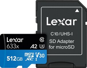 MEMORY MICRO SDXC 512GB UHS-I/W/ADAPTER LSDMI512BB633A LEXAR hind ja info | Fotoaparaatide mälukaardid | hansapost.ee