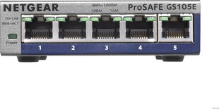 Netgear GS105E, 5x 10/100/1000 Prosafe PLUS Switch (management via PC utility), VLAN, QOS, metal casing, External Power Adapter hind ja info | Võrgulülitid | hansapost.ee