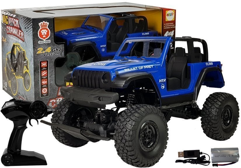 Jeep 4x4 kaugjuhtimispuldiga 1:8, sinine, 3+ aastat цена и информация | Mänguasjad poistele | hansapost.ee