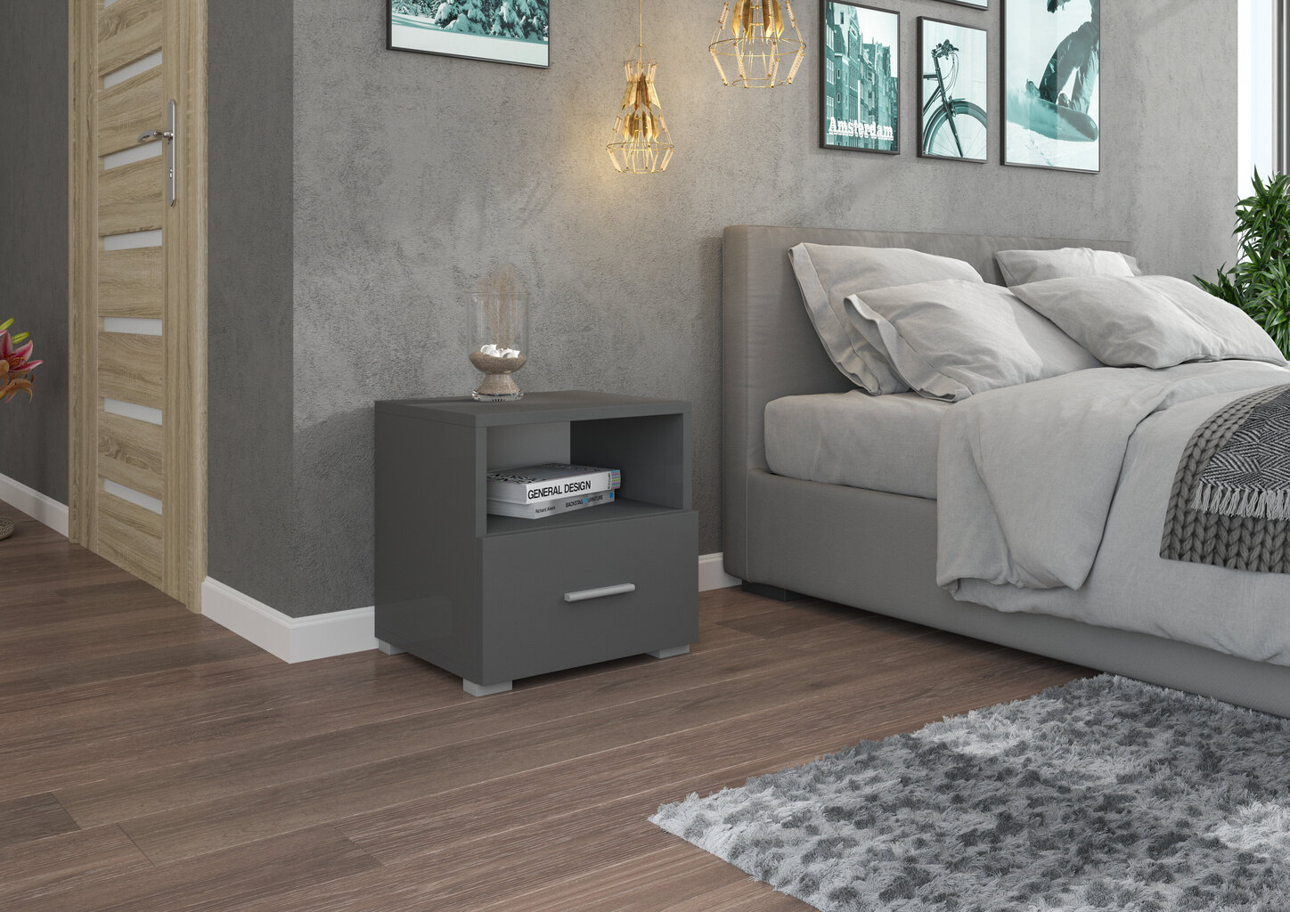 Öökapp ADRK Furniture Emi 09, hall цена и информация | Öökapid | hansapost.ee