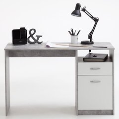 FMD kirjutuslaud 1 sahtliga, 123 x 50 x 76,5 cm, betoonhall ja valge hind ja info | Arvutilauad, kirjutuslauad | hansapost.ee