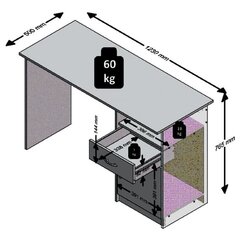 FMD kirjutuslaud 1 sahtliga, 123 x 50 x 76,5 cm, betoonhall ja valge hind ja info | FMD Mobel Mööbel ja sisustuskaubad | hansapost.ee