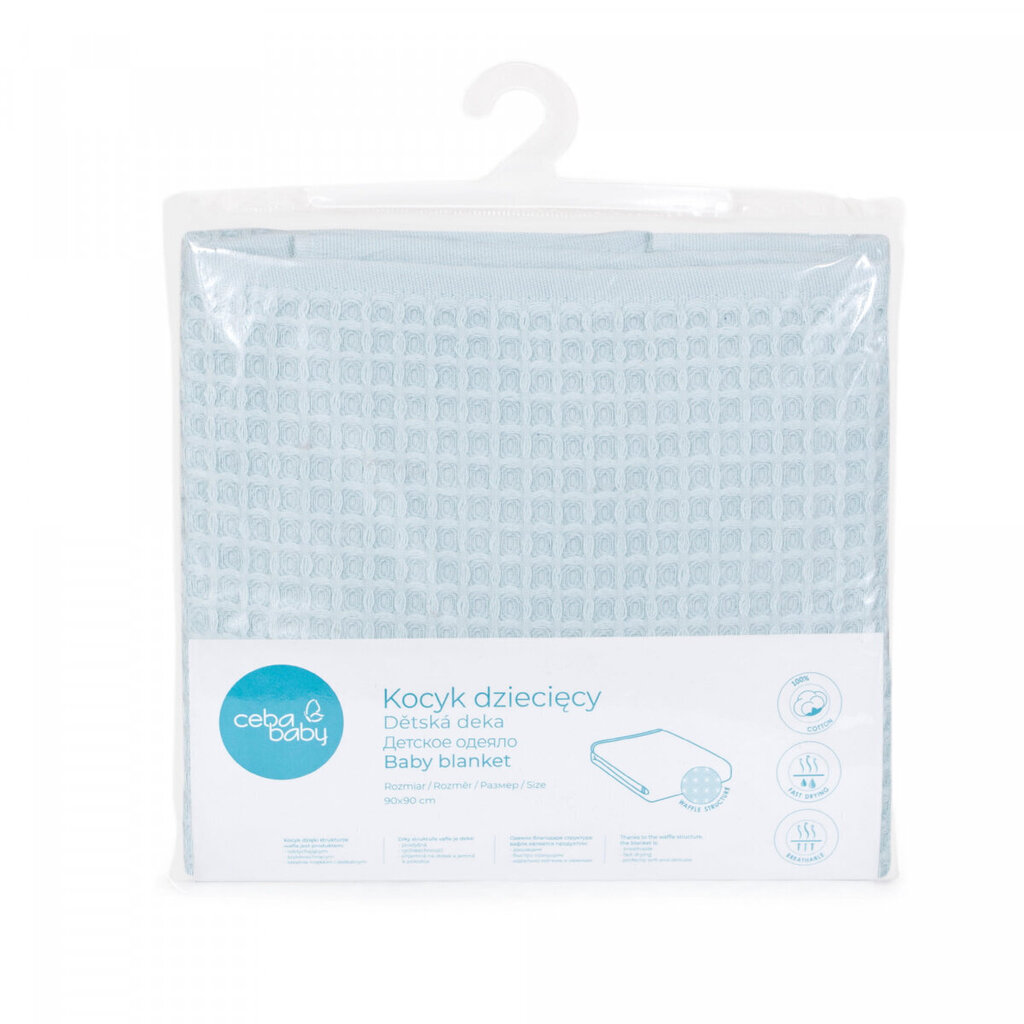 Ceba pleed Waffle Line Mist Blue, 90x90 cm hind ja info | Pleedid, voodikatted ja päevatekid | hansapost.ee