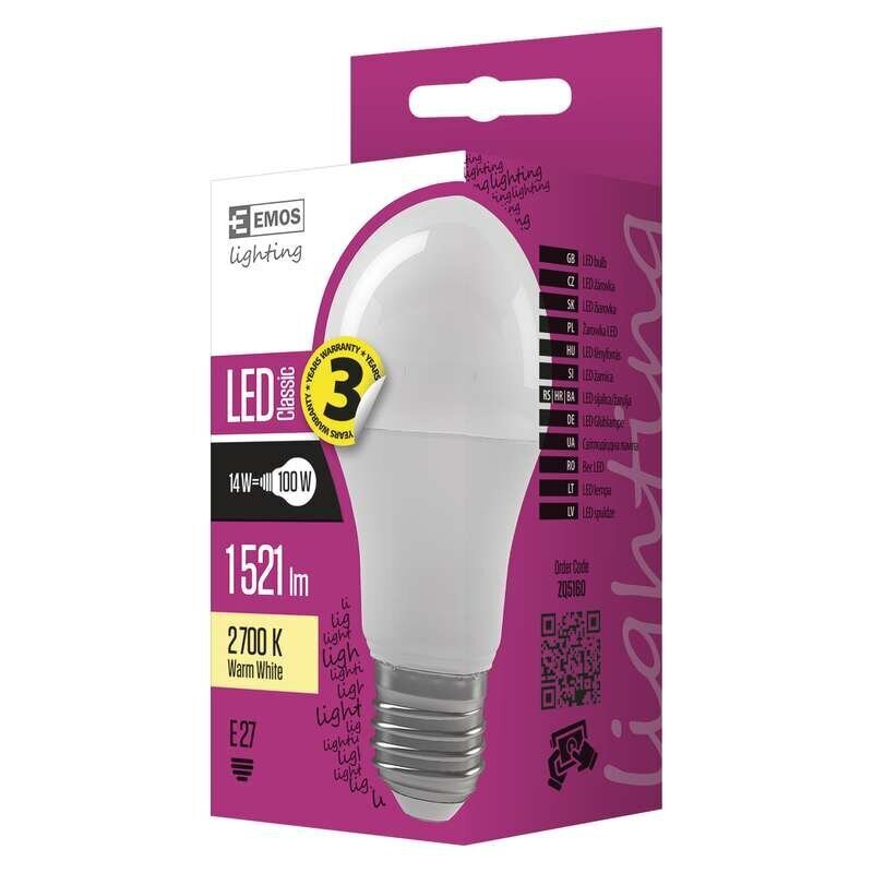 LED pirn EMOS A60 14W 1521 lm E27 WW цена и информация | Lambipirnid ja LED-pirnid | hansapost.ee