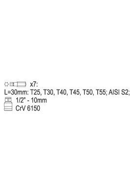 Otsikute komplekt TORX 30mm üleminekuga 1/2 (7tk.) YT-0410 YATO hind ja info | Käsitööriistad | hansapost.ee