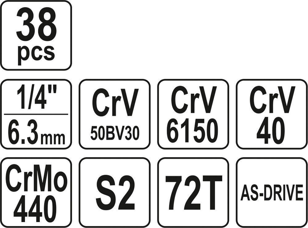 Tööriistakomplekt 38 tk. 1/4 CrV Yato YT-14471 цена и информация | Käsitööriistad | hansapost.ee