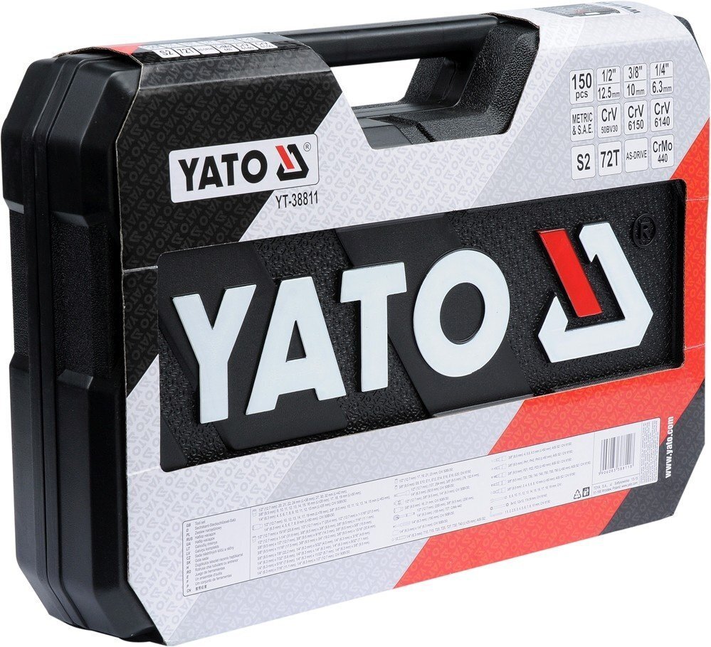 Tööriistakomplekt 1/4, 1/2, 3/8 (150 tk.) YT-38811 YATO цена и информация | Käsitööriistad | hansapost.ee