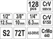 Tööriistakomplekt 128 tk 1/2 3/8 1/4 CrV Yato YT-38872 hind ja info | Käsitööriistad | hansapost.ee