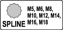 Набор ударных наконечников Spline 1/2" M5-M18 Yato (YT-1069), 8 шт. цена и информация | Механические инструменты | hansapost.ee