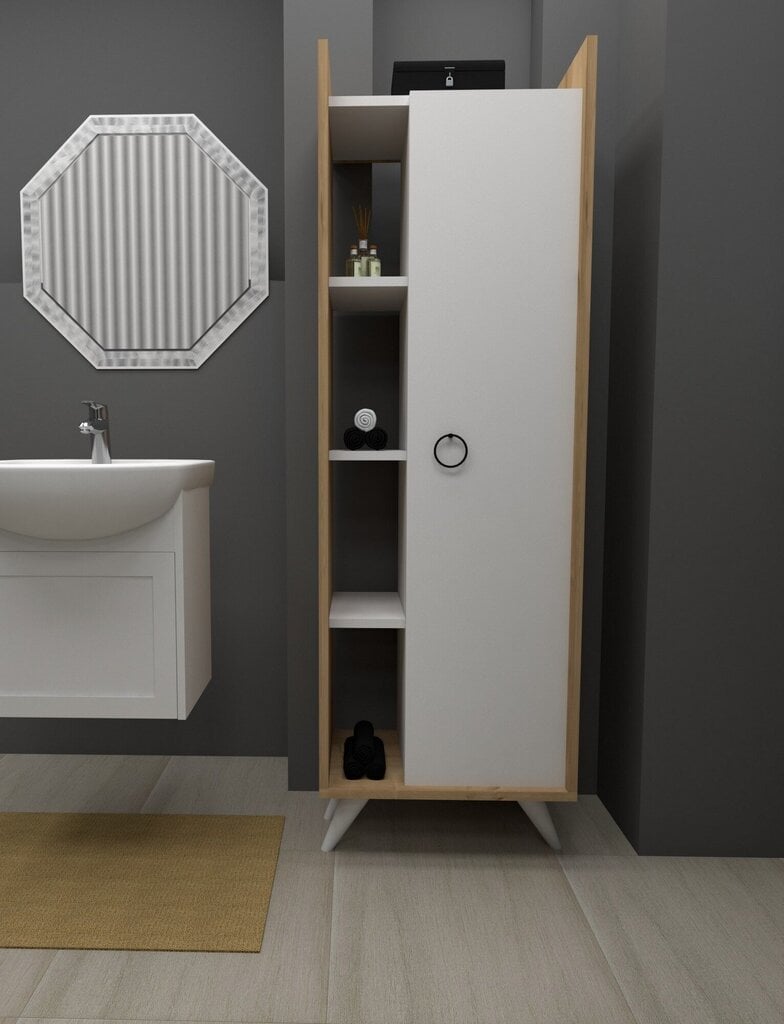 Kõrge vannitoakapp Kalune Design 835, helepruun/valge hind ja info | Vannitoakapid | hansapost.ee