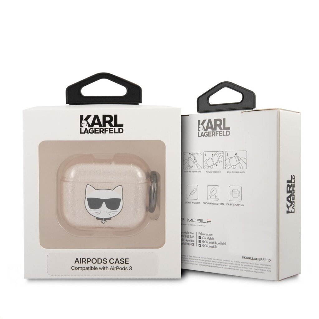 KLA3UCHGD Karl Lagerfeld TPU Glitter Choupette Head Case for Airpods 3 Gold hind ja info | Kõrvaklapid | hansapost.ee