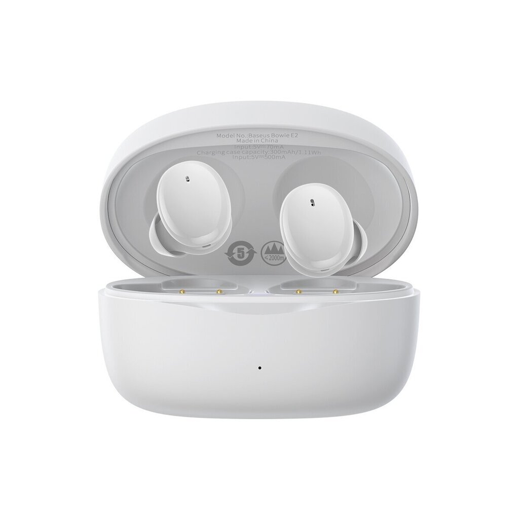 Baseus Bowie E2 juhtmevabad TWS Bluetooth 5.2 kõrvaklapid veekindlad IP55 valge (NGTW090002) hind ja info | Kõrvaklapid | hansapost.ee