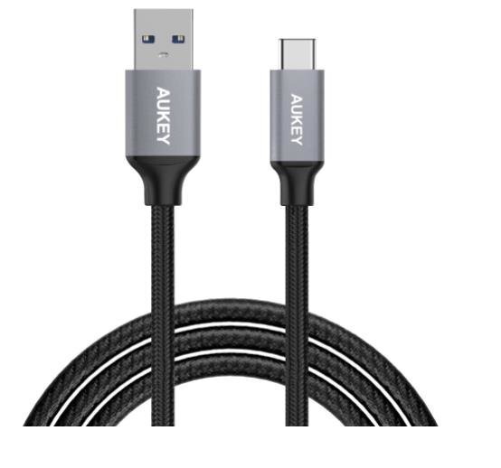 USB-kaabel Aukey LLTS101712, USB-C - USB 3.0, punutud, nailon, 1 m, must цена и информация | Mobiiltelefonide kaablid | hansapost.ee