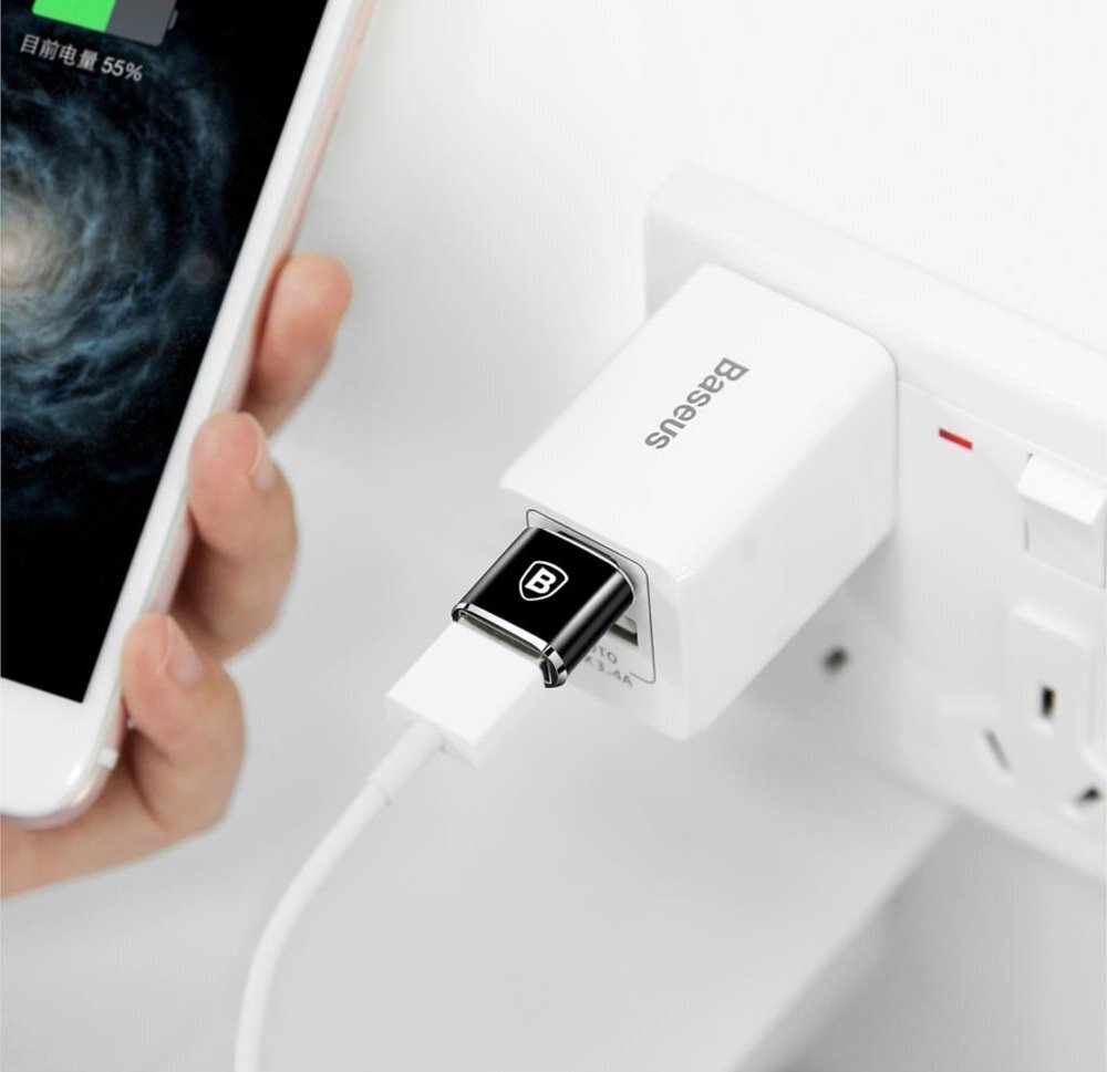 Baseuse USB-C-tüüpi USB-adapter 2.4A (must) цена и информация | Mobiiltelefonide kaablid | hansapost.ee