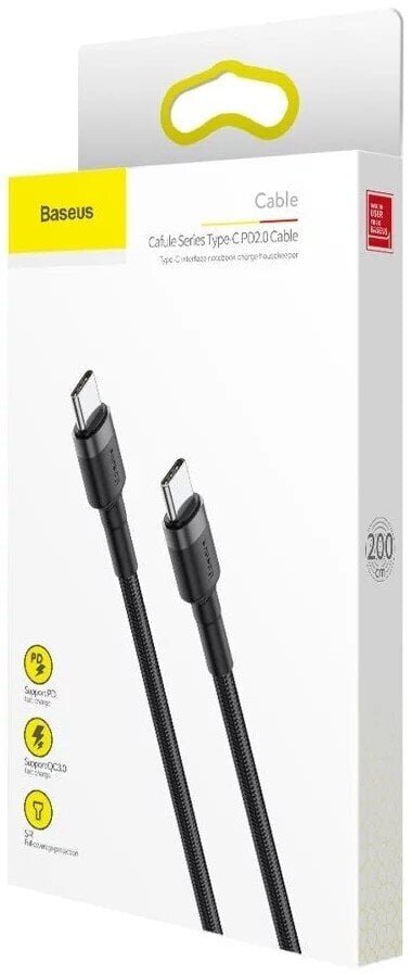 Laadimiskaabel Baseus Cafule USB-C ->USB-C, 60W / PD 2.0 / 200 cm, must hind ja info | Mobiiltelefonide kaablid | hansapost.ee