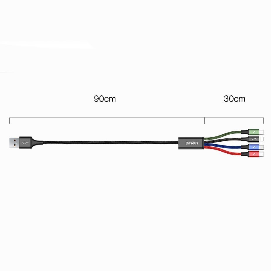 USB Kaabel Baseus 2X Lightning / USB Type C / Micro USB 3.5A 1.2m, must цена и информация | Mobiiltelefonide kaablid | hansapost.ee