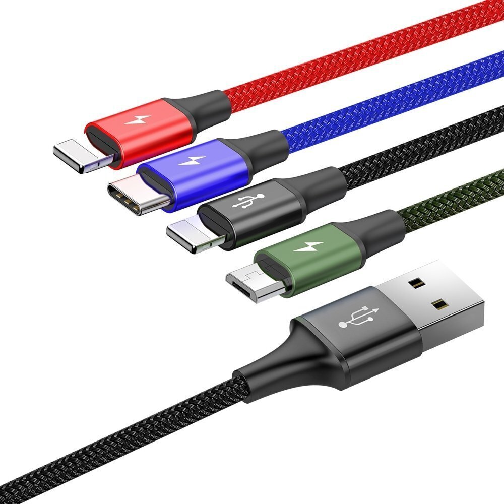 USB Kaabel Baseus 2X Lightning / USB Type C / Micro USB 3.5A 1.2m, must hind ja info | Mobiiltelefonide kaablid | hansapost.ee