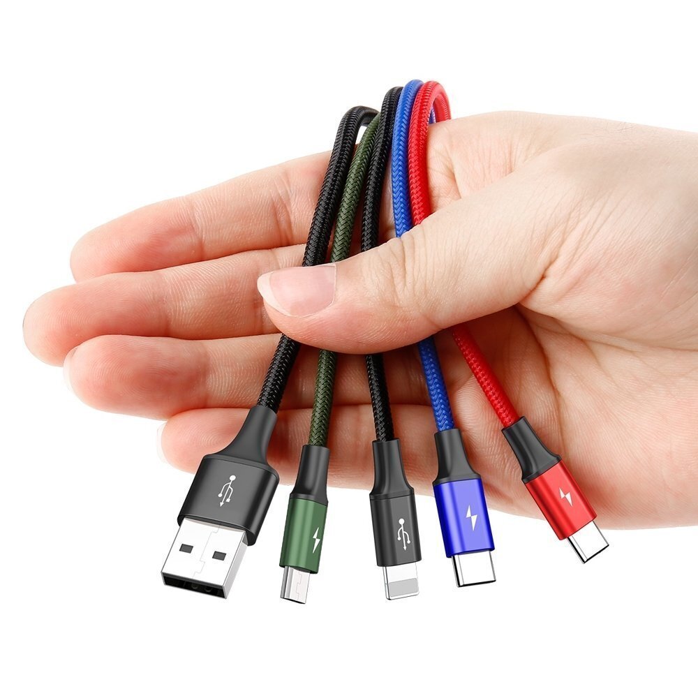 Kaabel Baseus Lightning / 2X USB Type C / Micro USB koos nailonpunutisega 3,5A 1,2m, must hind ja info | Mobiiltelefonide kaablid | hansapost.ee