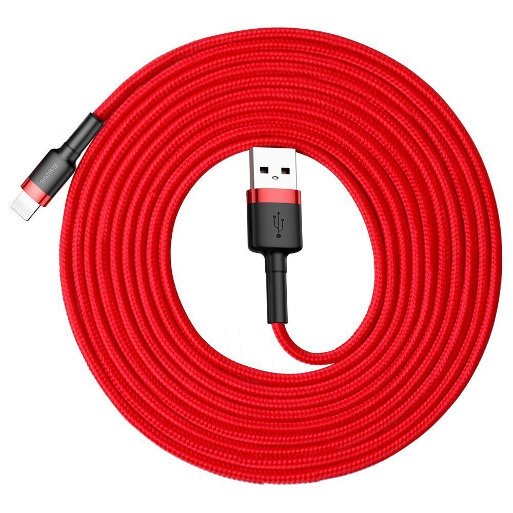 Kaabel Baseus USB Durable Nylon Braided Wire Usb / Lightning Qc3.0 2A 3m, punane CALKLF-R09 hind ja info | Mobiiltelefonide kaablid | hansapost.ee