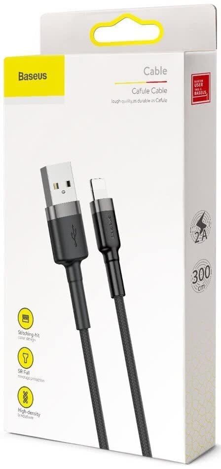 Kaabel Baseus USB Durable Nylon Braided Wire Usb / Lightning Qc3.0 2A 3m, must/hall (Calklf-Rg1) hind ja info | Mobiiltelefonide kaablid | hansapost.ee