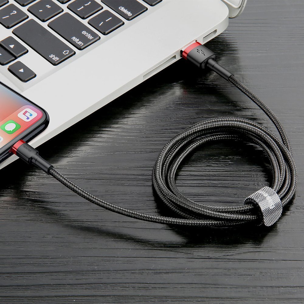 Kaabel Baseus USB Durable Nylon Braided Wire Usb / Lightning Qc3.0 2A 3m, must/punane CALKLF-R91 hind ja info | Mobiiltelefonide kaablid | hansapost.ee