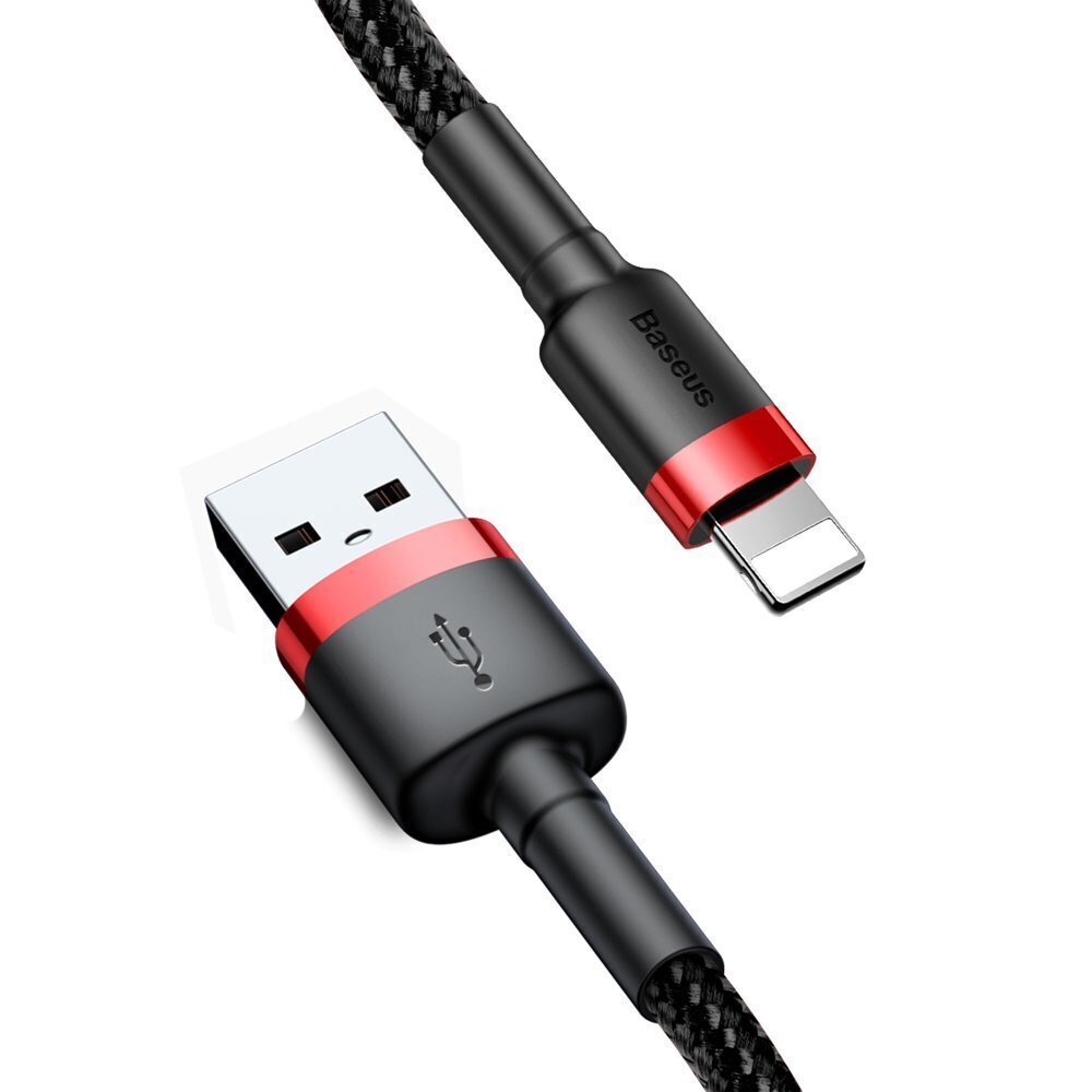 Kaabel Baseus USB Durable Nylon Braided Wire Usb / Lightning Qc3.0 2A 3m, must/punane CALKLF-R91 hind ja info | Mobiiltelefonide kaablid | hansapost.ee