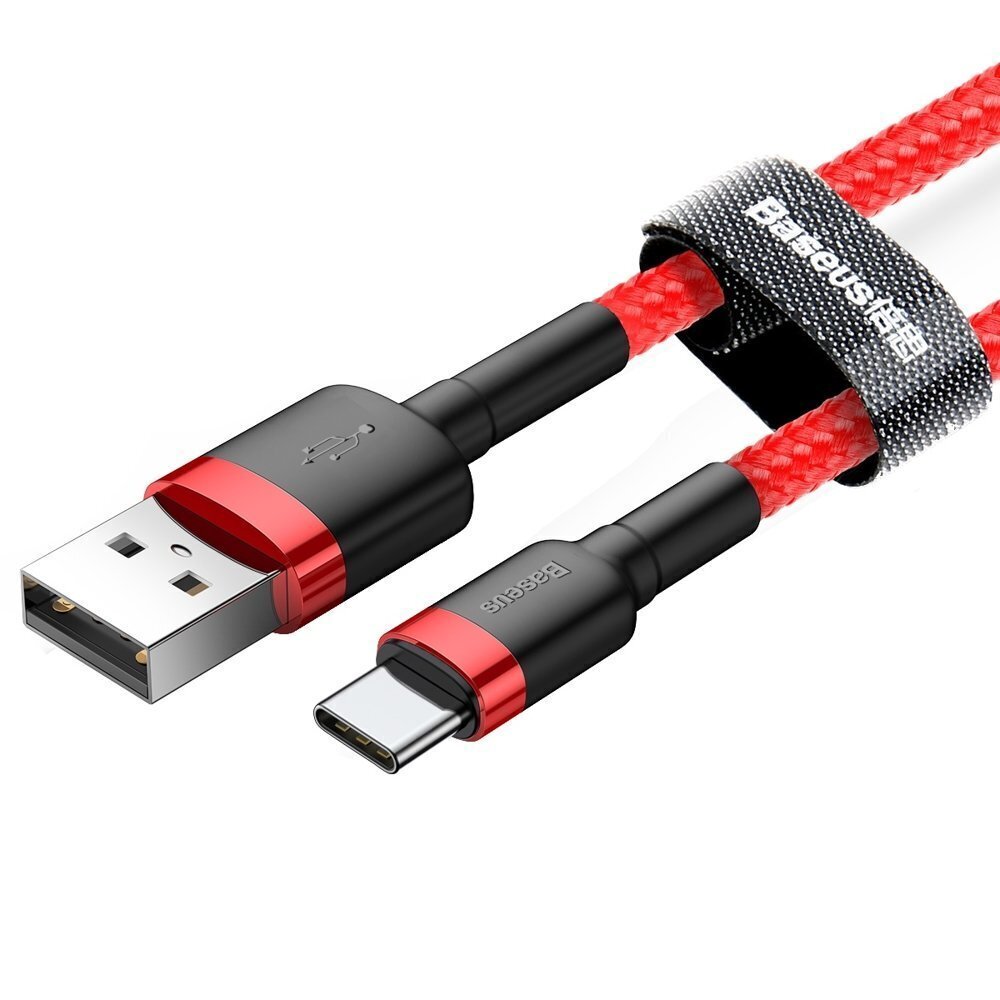 Kaabel Baseus USB Nylon Braided Wire Usb / Usb-C Qc3.0 2A 3m, punane CATKLF-U09 hind ja info | Mobiiltelefonide kaablid | hansapost.ee