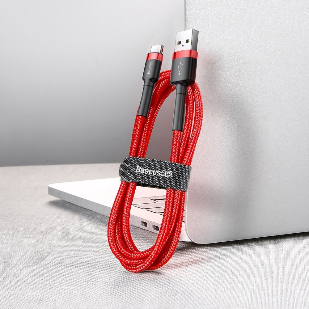 Kaabel Baseus USB Nylon Braided Wire Usb / Usb-C Qc3.0 2A 3m, punane CATKLF-U09 hind ja info | Mobiiltelefonide kaablid | hansapost.ee