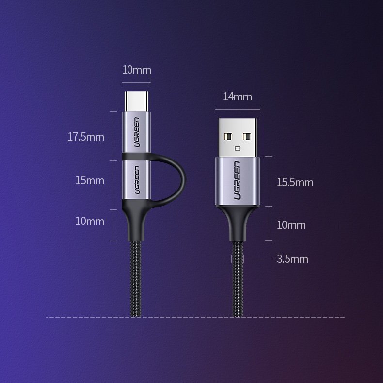 Kaabel Ugreen USB, 1m 30875 цена и информация | Mobiiltelefonide kaablid | hansapost.ee