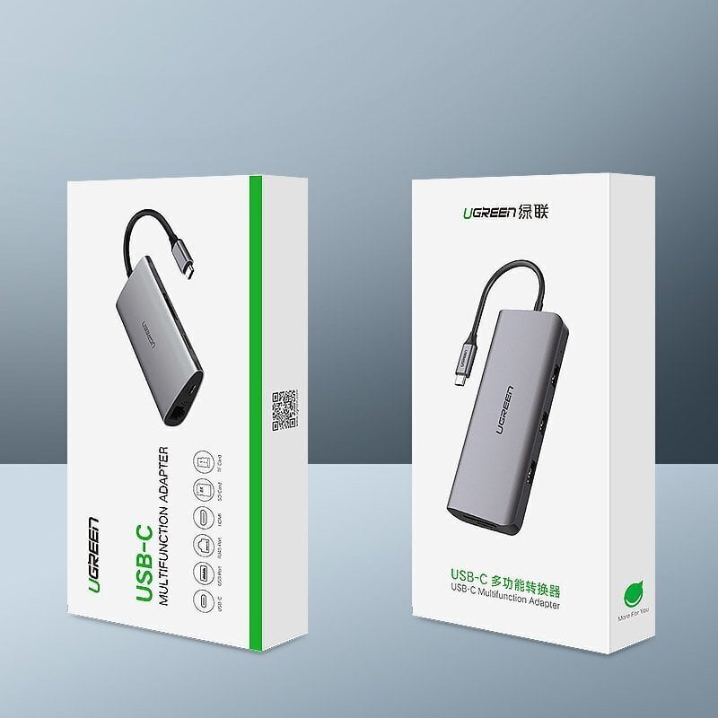 Ugreen CM179 USB-C-HDMI 4K, 3x USB 3.0, C-tüüp, RJ45, SD, Micro SD, hall hind ja info | Mobiiltelefonide kaablid | hansapost.ee