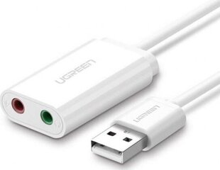 Переходник USB Ugreen 2.0, mini jack 3,5 мм (US205 30143), белый цена и информация | Адаптеры, USB-разветвители | hansapost.ee