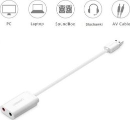 Переходник USB Ugreen 2.0, mini jack 3,5 мм (US205 30143), белый цена и информация | Адаптеры и USB-hub | hansapost.ee