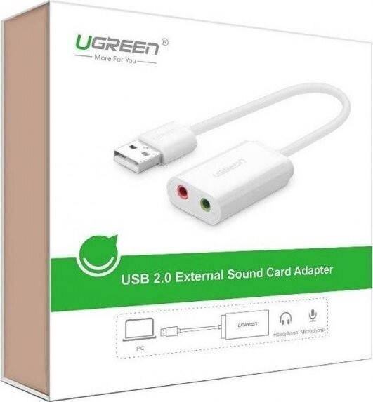 Adapter USB Ugreen 2.0 - 3,5 mm mini jack (US205 30143), valge цена и информация | USB adapterid ja jagajad | hansapost.ee