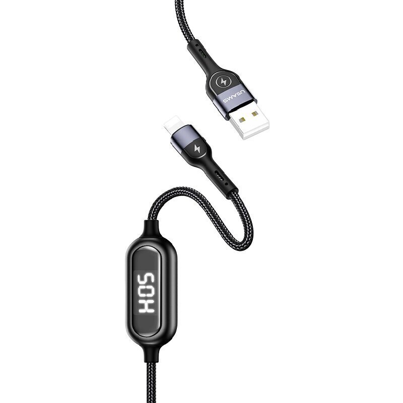 USB/Lightning kaabel USAMS, must, 120cm (voolu mõõtmisega) hind ja info | Mobiiltelefonide kaablid | hansapost.ee
