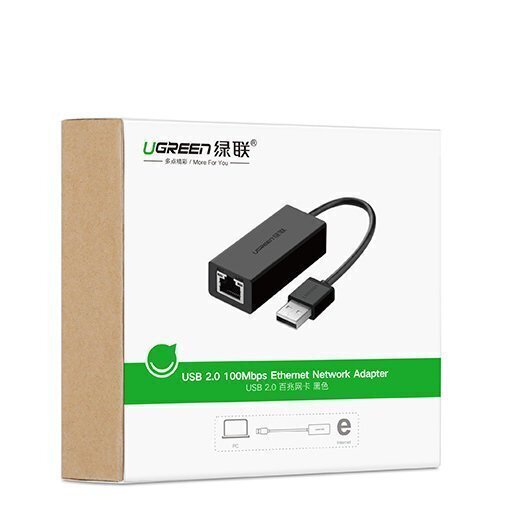 USB kaabel Ugreen 2.0 100 Mbps Ethernet external network adapter, juodas (CR110 20254) цена и информация | Mobiiltelefonide kaablid | hansapost.ee