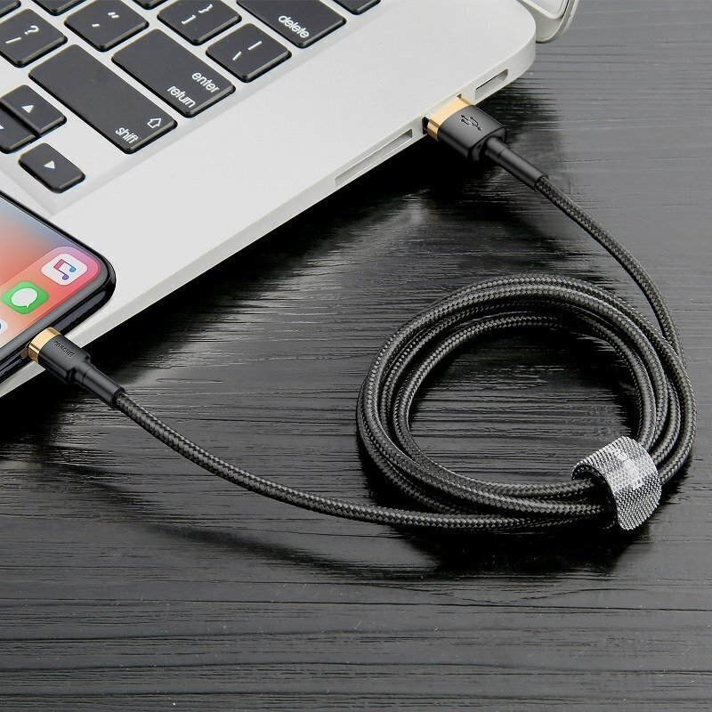 Kaabel Baseus Cafule USB Lightning 1.5 A 2m, kuldne/must цена и информация | Mobiiltelefonide kaablid | hansapost.ee