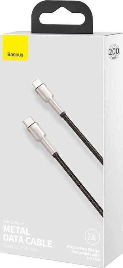 USB-C cable for Lightning Baseus Cafule, PD, 20W, 2m (black) hind ja info | Mobiiltelefonide kaablid | hansapost.ee