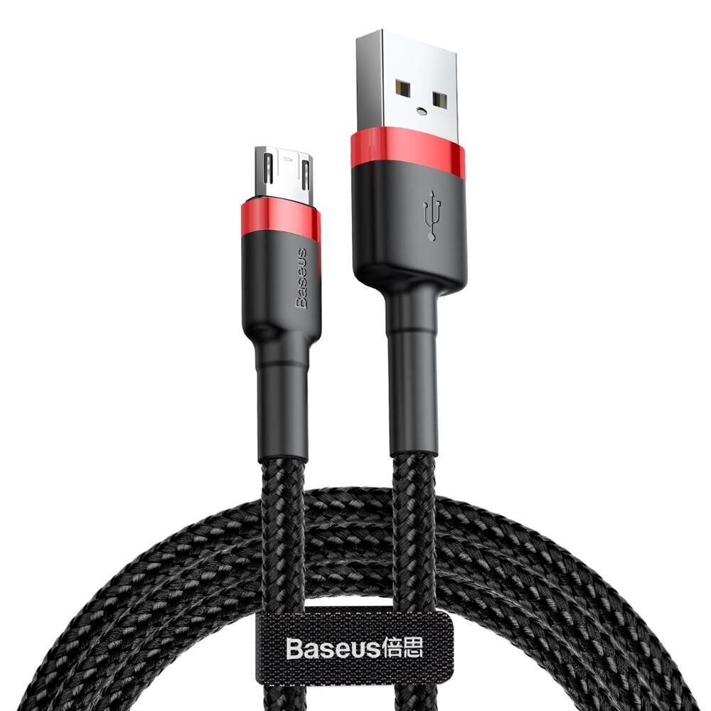 Kaabel Baseus USB Durable Nylon Braided Wire Usb / Micro Usb 2A 3m, must/punane цена и информация | Mobiiltelefonide kaablid | hansapost.ee