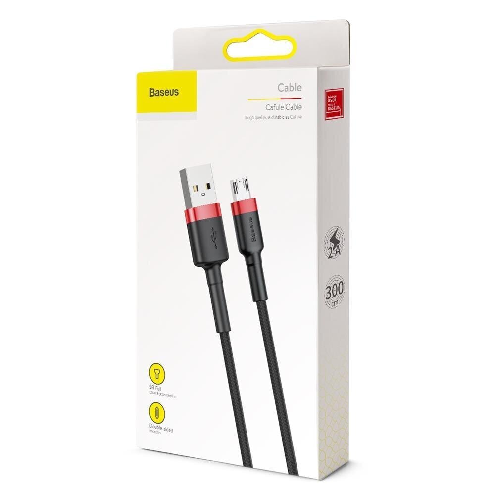 Kaabel Baseus USB Durable Nylon Braided Wire Usb / Micro Usb 2A 3m, must/punane цена и информация | Mobiiltelefonide kaablid | hansapost.ee