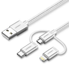 Кабель USB 3-в-1 UGREEN US186 Type-C / Micro USB / Lightning, 1 м (серебристый) цена и информация | Кабели для телефонов | hansapost.ee