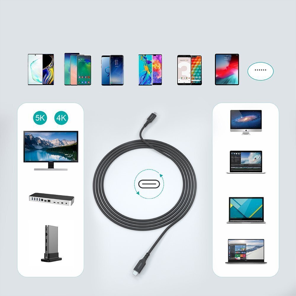 Choetech fast charging cable USB Type C - USB Type C 3.1 Gen 2 100W Power Delivery 2m black (XCC-1007) hind ja info | Mobiiltelefonide kaablid | hansapost.ee