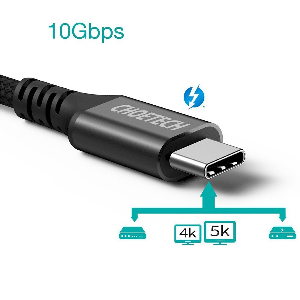 Choetech fast charging cable USB Type C - USB Type C 3.1 Gen 2 100W Power Delivery 2m black (XCC-1007) hind ja info | Mobiiltelefonide kaablid | hansapost.ee