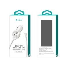 Autolaadija laadimisjuhtmega Devia Smart Series Car Charger Suit with Lightning Cable 2xUSB, 2.4A цена и информация | Зарядные устройства для телефонов | hansapost.ee