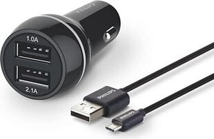 Автомобильное зарядное устройство PHILIPS DLP2357U/10 2XUSB + MICRO USB КАБЕЛЬ 12V 3.1A цена и информация | Зарядные устройства для телефонов | hansapost.ee