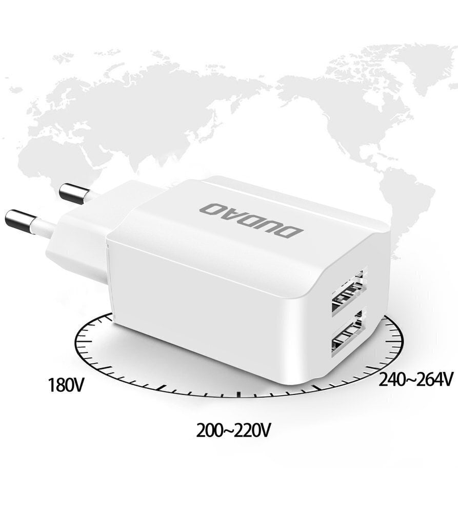 Telefonilaadija Udao 2X USB EU 5V/2.4A + Lightning kaabel, valge цена и информация | Laadijad mobiiltelefonidele | hansapost.ee