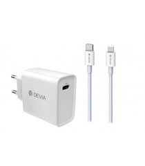 Сетевая зарядка Devia Smart PD Quick Charge, MFI Type-C, Lightning, белая цена и информация | Зарядные устройства для телефонов | hansapost.ee